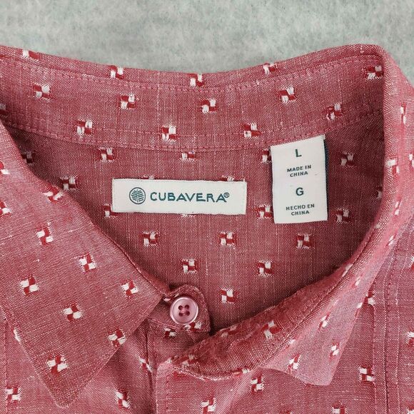 Cubavera Textured Linen Shirt Mens Large Red Aloha Casual Tropical Cotton Cuban - Picture 3 of 6